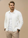 Knit Jacket Men Zip Front Classic Collar Ribbed Cuffs