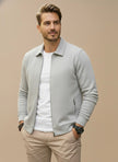 Knit Jacket Men Zip Front Classic Collar Ribbed Cuffs