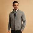 Knit Jacket Men Textured Full-Zip Ribbed Collar Regular Fit
