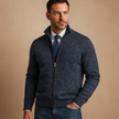 Knit Jacket Men Textured Full-Zip Ribbed Collar Regular Fit