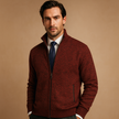 Knit Jacket Men Textured Full-Zip Ribbed Collar Regular Fit