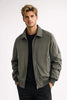Bomber Jacket Men Zip Front Shirt Collar Ribbed Hem