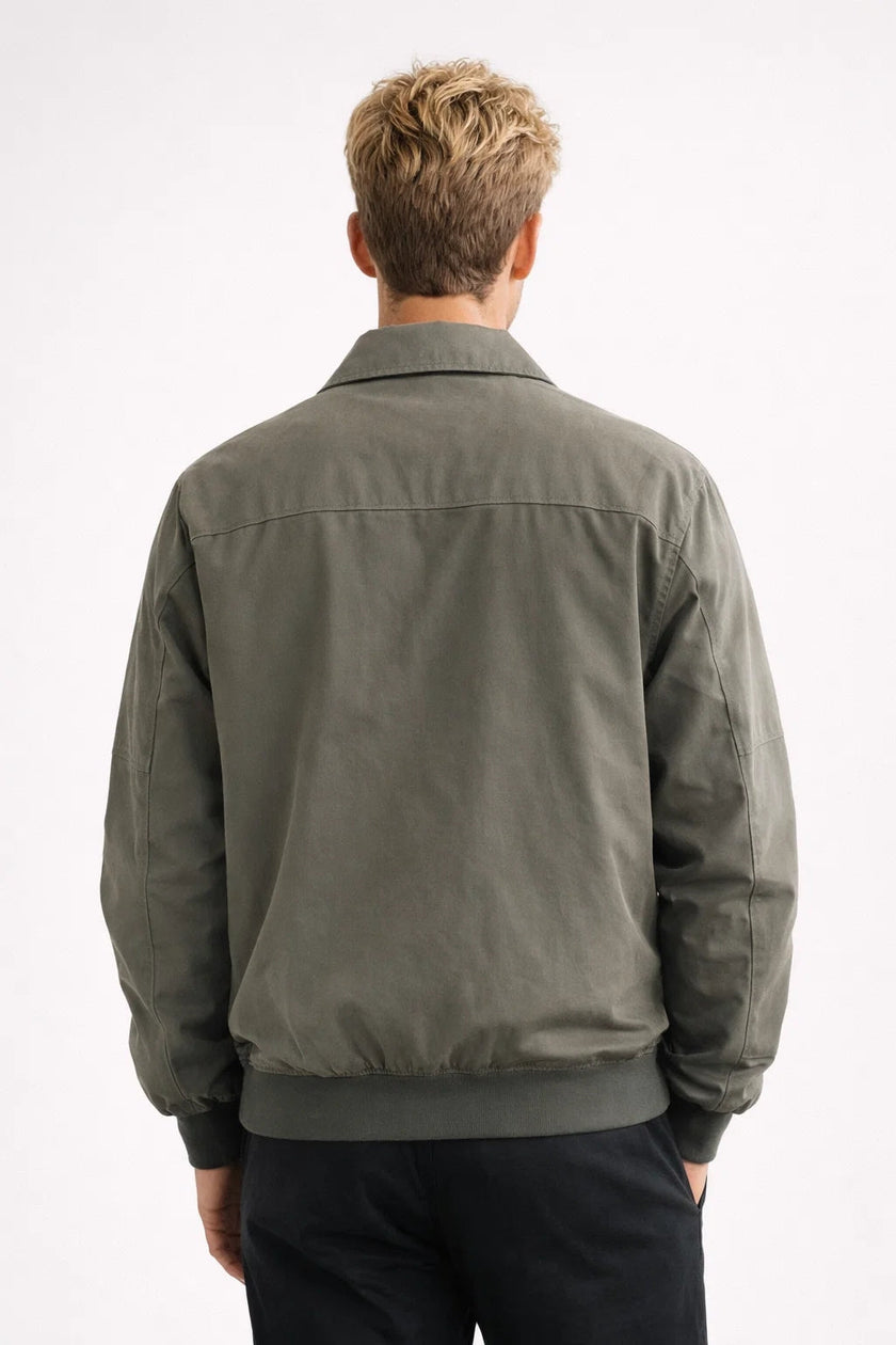 Bomber Jacket Men Zip Front Shirt Collar Ribbed Hem
