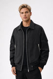 Bomber Jacket Men Zip Front Shirt Collar Ribbed Hem