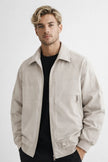 Bomber Jacket Men Zip Front Shirt Collar Ribbed Hem