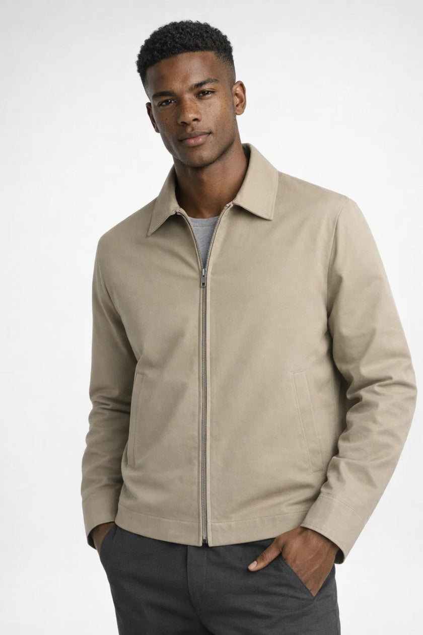 Zip Jacket Men Shirt Collar Straight Hem Regular Fit