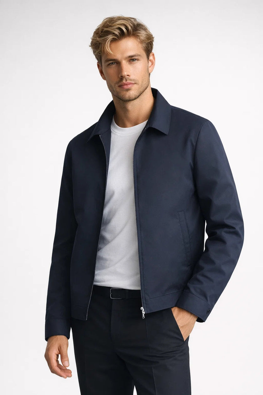 Zip Jacket Men Shirt Collar Straight Hem Regular Fit