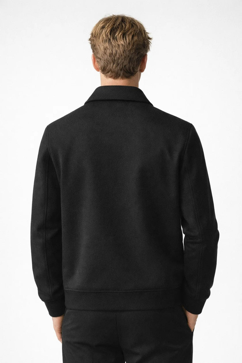Zip Jacket Men Shirt Collar Ribbed Hem Regular Fit