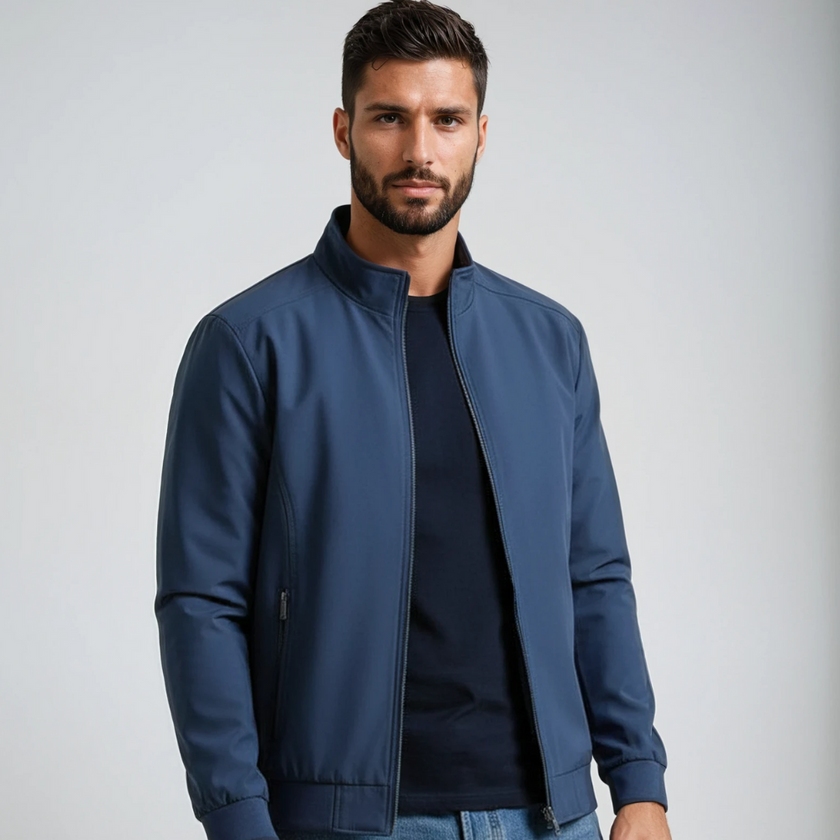 Zip Jacket Men Woven Stand Collar Regular Fit Autumn Winter