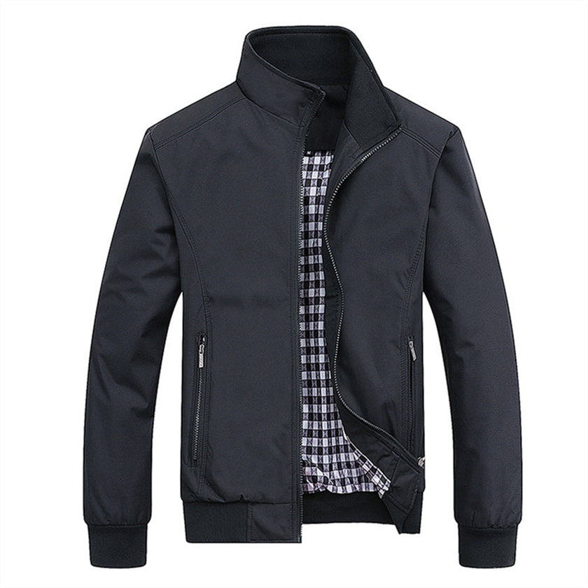 Zip Jacket Men Woven Stand Collar Regular Fit Autumn Winter