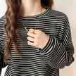 Cotton Button-Up Shirt Women Striped Long Sleeve