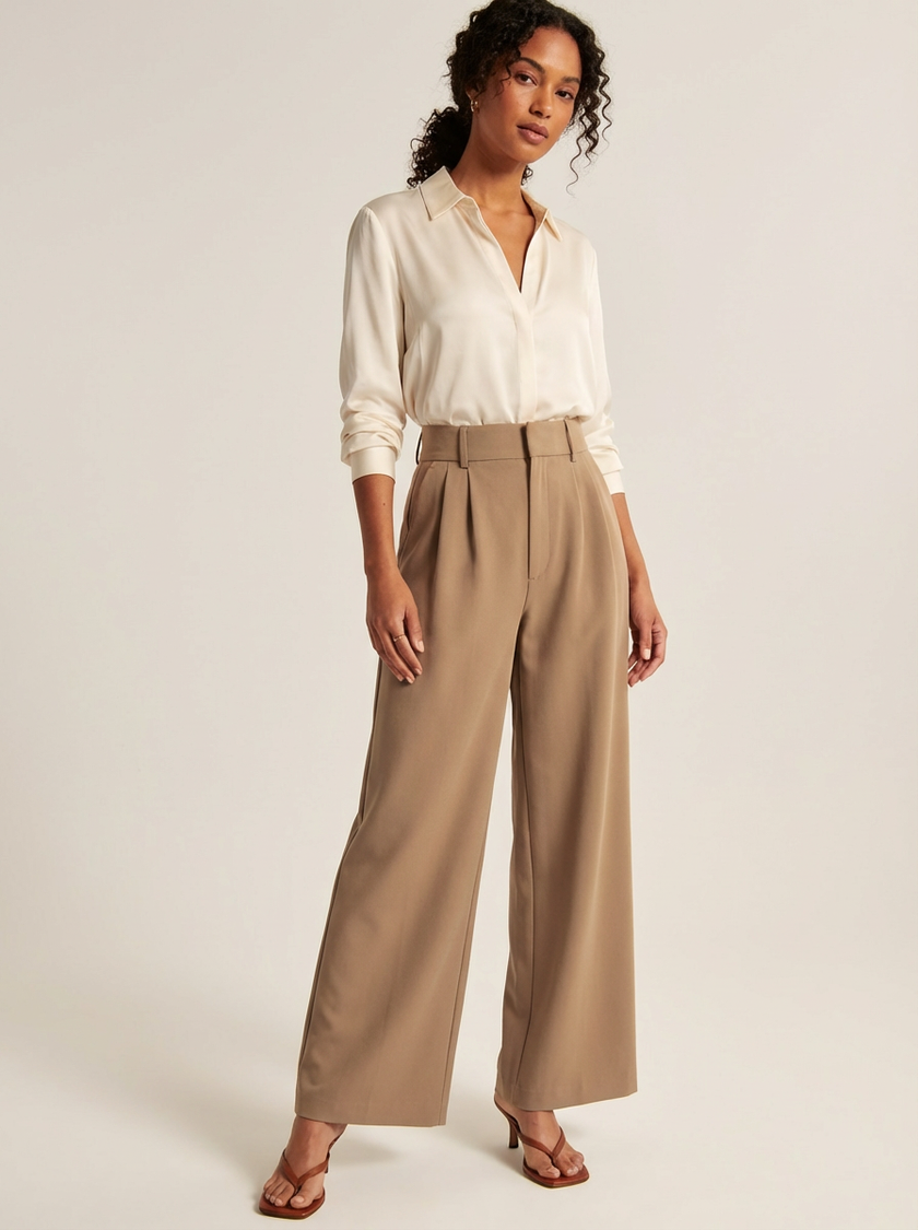 Wide Leg Trousers Women High Waist Tailored Elegant