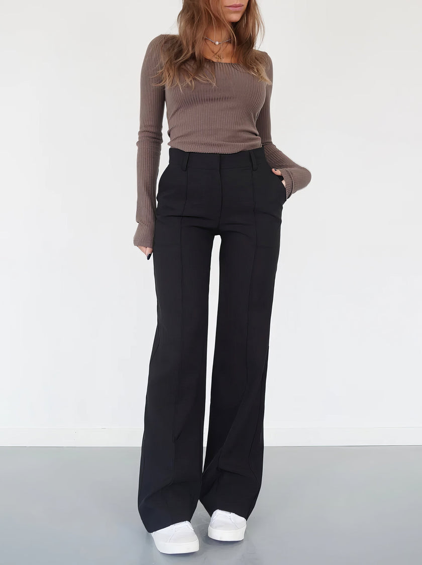 Straight Leg Trousers Women High Waist Tailored