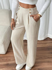 Tailored Trousers Women High Waist Button Detail Straight Leg