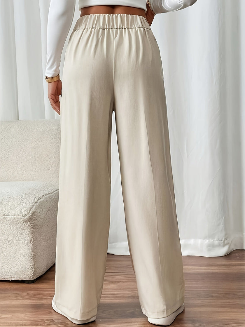 Tailored Trousers Women High Waist Button Detail Straight Leg