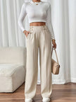 Tailored Trousers Women High Waist Button Detail Straight Leg