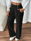 Tailored Trousers Women High Waist Button Detail Straight Leg