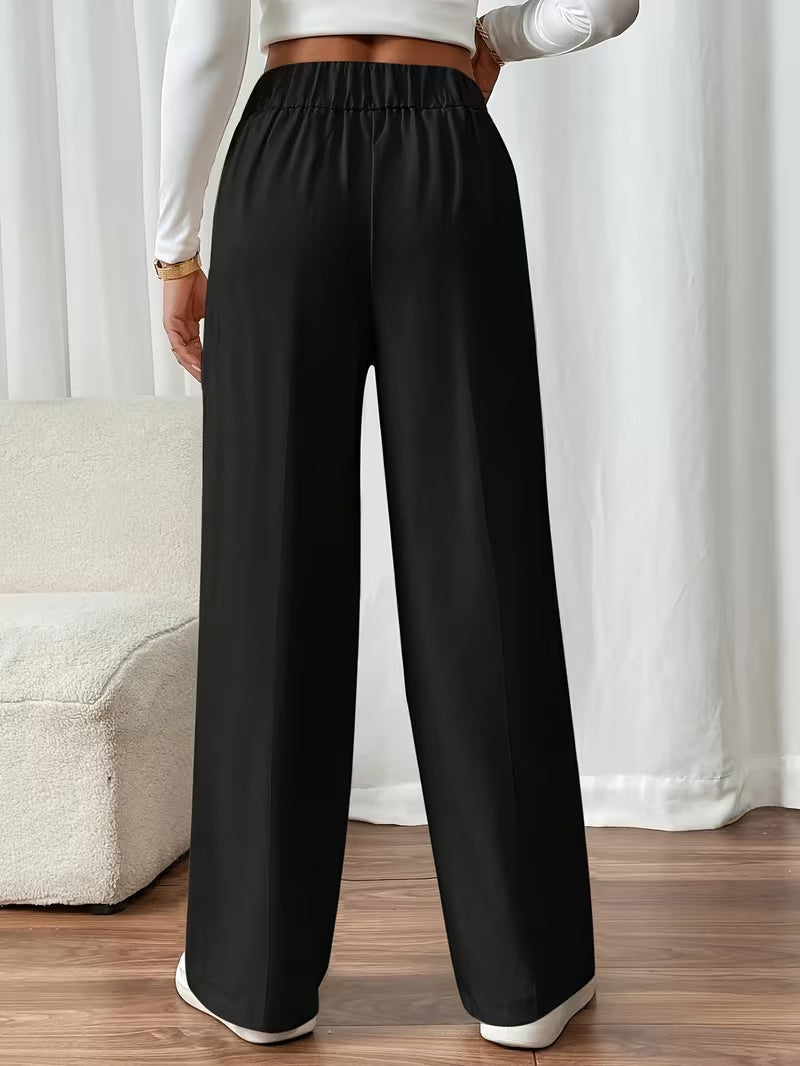 Tailored Trousers Women High Waist Button Detail Straight Leg