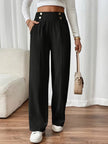 Tailored Trousers Women High Waist Button Detail Straight Leg