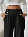 Tailored Trousers Women High Waist Button Detail Straight Leg