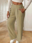 Tailored Trousers Women High Waist Button Detail Straight Leg