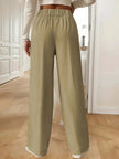 Tailored Trousers Women High Waist Button Detail Straight Leg
