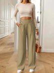 Tailored Trousers Women High Waist Button Detail Straight Leg