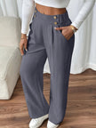 Tailored Trousers Women High Waist Button Detail Straight Leg