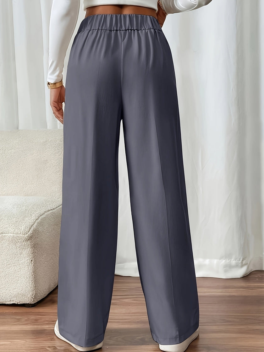 Tailored Trousers Women High Waist Button Detail Straight Leg