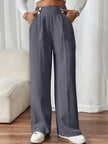 Tailored Trousers Women High Waist Button Detail Straight Leg