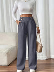 Tailored Trousers Women High Waist Button Detail Straight Leg