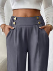 Tailored Trousers Women High Waist Button Detail Straight Leg