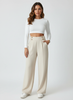 Tailored Trousers Women High Waist Button Detail Straight Leg