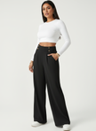 Tailored Trousers Women High Waist Button Detail Straight Leg