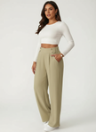 Tailored Trousers Women High Waist Button Detail Straight Leg