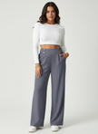 Tailored Trousers Women High Waist Button Detail Straight Leg