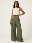 Palazzo Trousers Women High Waist Wide Leg Button Front