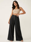 Palazzo Trousers Women High Waist Wide Leg Button Front