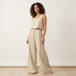 Palazzo Trousers Women High Waist Wide Leg Button Front