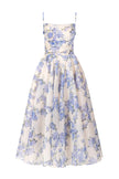 FJØRNA 2024SS halter print casual mini dress with hydrangea pattern, spaghetti straps, perfect for summer wear.