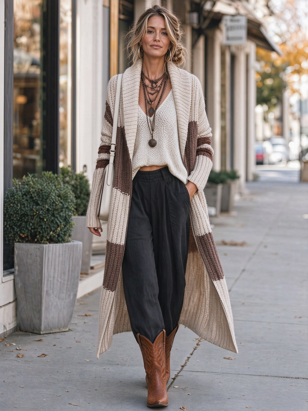 Long Zip-Up Knit Cardigan with Shawl Collar and Relaxed Fit for Women