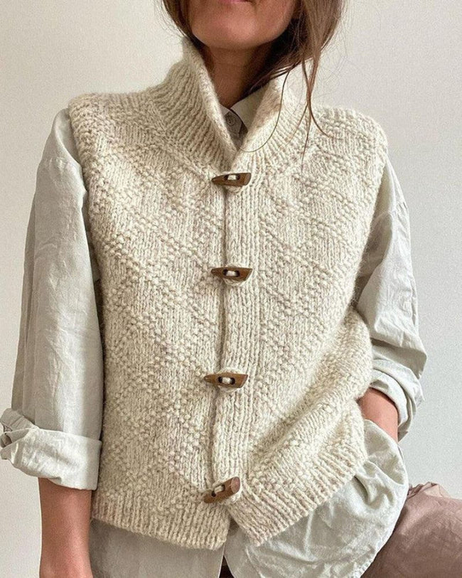 Ingrid | Women's Versatile Chunky Knit Button-Front Cardigan Sweater with Wool Cozy for Layering