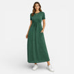 FJØRNA women's cotton maxi dress with short sleeves, comfortable classic design, perfect for casual wear.