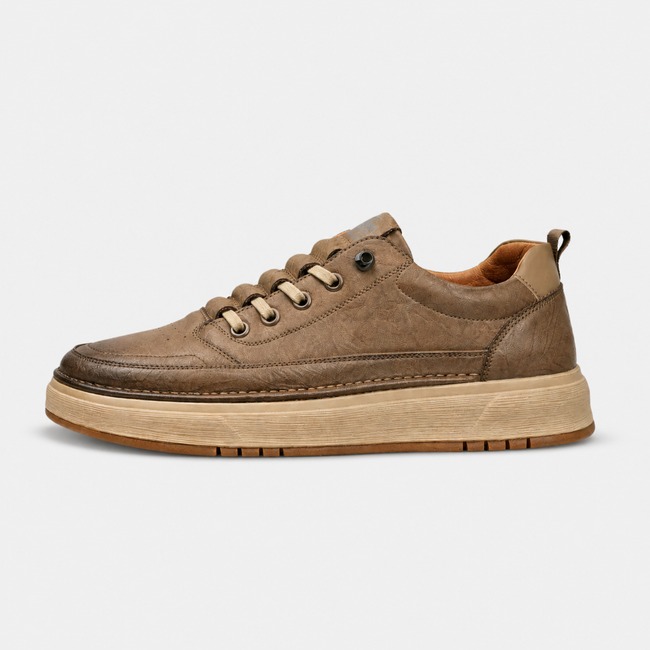 FJØRNA men's synthetic lace-up low top sneakers with sleek design and comfortable fit, shown from a side view.