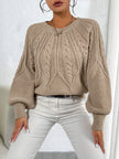 Cable-Knit Sweater Women, Volume Sleeves Relaxed Winter Knit
