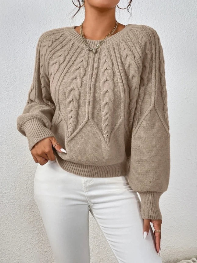 Cable-Knit Sweater Women, Volume Sleeves Relaxed Winter Knit