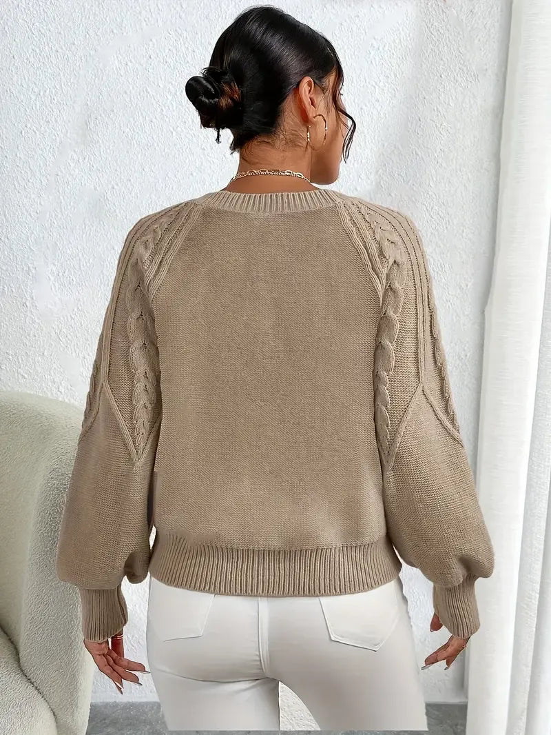 Cable-Knit Sweater Women, Volume Sleeves Relaxed Winter Knit
