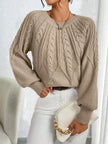 Cable-Knit Sweater Women, Volume Sleeves Relaxed Winter Knit