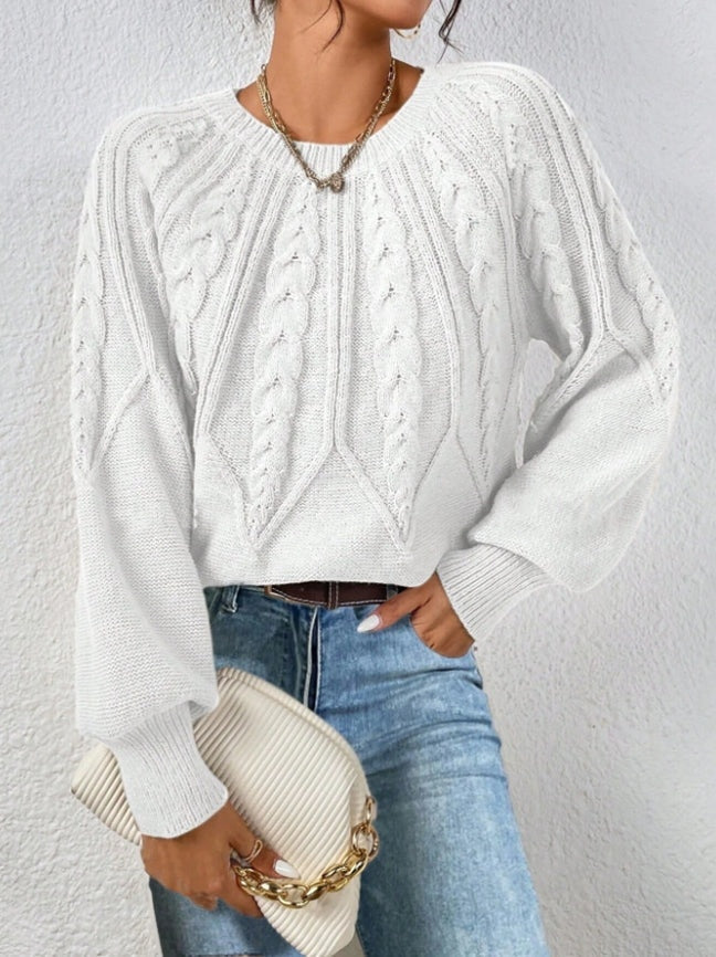 Cable-Knit Sweater Women, Volume Sleeves Relaxed Winter Knit