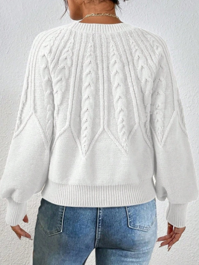 Cable-Knit Sweater Women, Volume Sleeves Relaxed Winter Knit